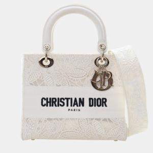 Pre Owned Dior White Medium Embroidered Lace 3D Macrame Lady D Lite