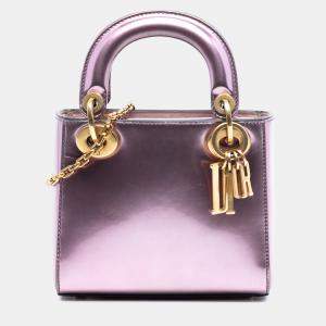 Pre Owned Dior Pink Mini Metallic Patent Lady Dior