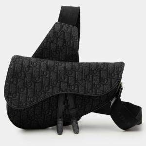 Pre Owned Dior Black Oblique Canvas Saddle Crossbody