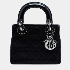 Pre Owned Dior Black Mini Satin Cannage Lady Dior