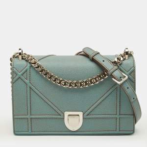 Pre Owned Dior Diorama Medium Light Blue Leather Shoulder Bag