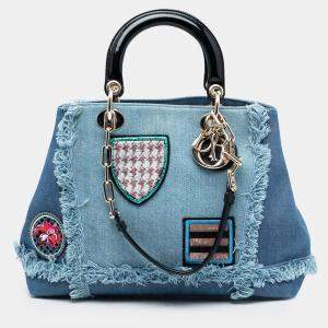 Pre Owned Dior Blue Denim Patch D Light Satchel