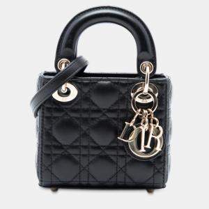 Pre Owned Dior Black Micro Lambskin Cannage Lady Dior