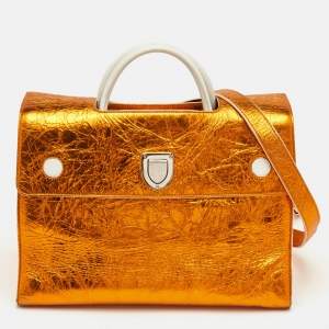 Pre Owned Dior Diorever Large Metallic Orange Foil Leather Tote