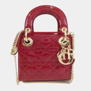 Pre Owned Christian Dior Lady Mini Red Patent Handbag