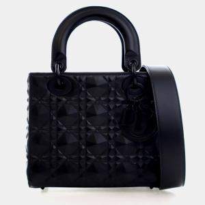 Pre Owned Christian Dior Small Black Calfskin Cannage Lady Dior