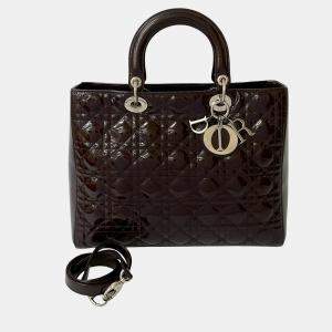 مملوكة مسبقًا Dior Brown Large Patent Cannage Lady Dior