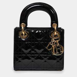 مملوكة مسبقًا Christian Dior 2020 Black Patent Leather Mini Lady Dior Bag with Strap