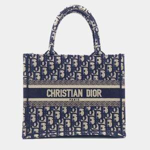 Pre Owned Dior Blue Canvas Oblique Book Tote Bag 26