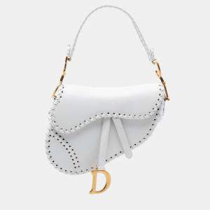 مملوكة مسبقًا Dior White Calfskin Whipstitch Saddle Bag