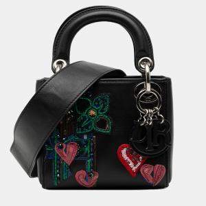 Pre Owned Dior Black Dior Micro Calfskin Patch Embellished Lady Dior