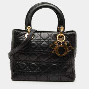 مملوكة مسبقًا Dior Black Medium Lambskin Cannage Lady Dior