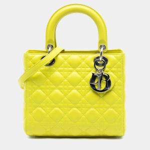 مملوكة مسبقًا Dior Yellow Medium Lambskin Cannage Lady Dior
