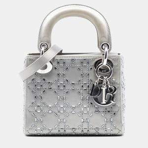 Pre Owned Dior Mini Satin Cannage Strass Crystal Embellished Lady Dior