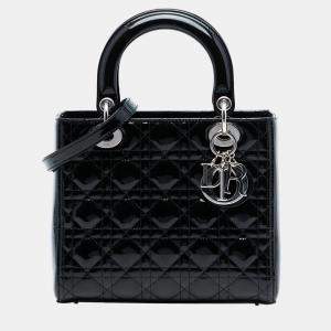 Pre Owned Dior Black Medium Patent Cannage Lady Dior