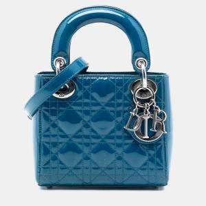 Pre Owned Dior Blue Mini Patent Cannage Lady Dior