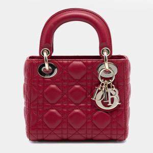 Pre Owned Dior Red Mini Lambskin Cannage Lady Dior