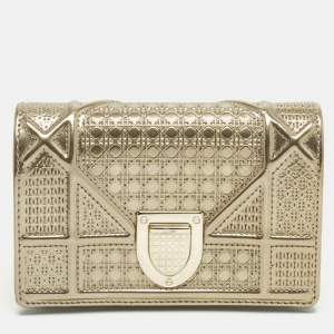 Pre Owned Dior Diorama Baby Gold Microcannage Patent Leather Clutch