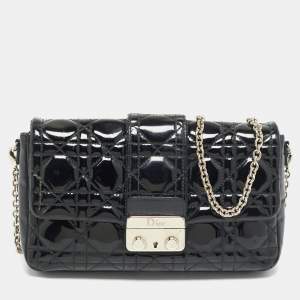 Pre Owned Dior Miss Dior Promenade Black Cannage Patent Leather Chain Crossbody Bag