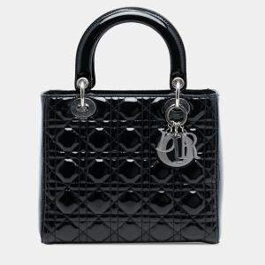 Pre Owned Dior Black Medium Patent Cannage Lady Dior