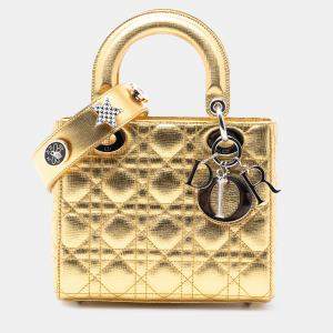 Pre Owned Dior Gold Small Metallic Grained Calfskin Cannage My ABCDior Lady Dior