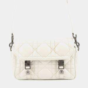 Pre Owned Dior Macrocannage Dior Camp Shoulder Bag White Leather Size Small