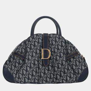 Pre Owned Christian Dior Navy Double Saddle Trotter Handbag