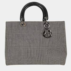 Pre Owned Christian Dior Black Canvas Lady Dior Houndstooth Handbag