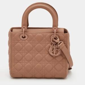 Pre Owned Dior Lady Dior Beige Ultra Matte Medium Cannage Leather Tote