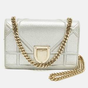 Pre Owned Dior Diorama Chain Baby Silver Cannage Patent Leather Bag