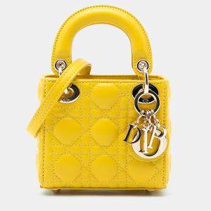 Pre Owned Dior Yellow Micro Lambskin Cannage Lady Dior