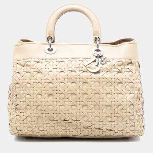 Pre Owned Dior Brown Woven Lambskin Lady Dior Avenue Tote