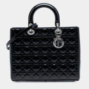 Pre Owned Dior Black Large Patent Cannage Lady Dior