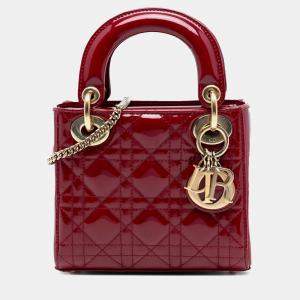 Pre Owned Dior Red Mini Patent Cannage Lady Dior