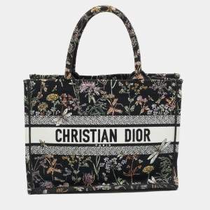Pre Owned Dior Petites Fleurs Book Black/Multicolor Medium Embroidered Canvas Tote