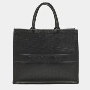 Pre Owned Dior Book Large Black Oblique Embossed Leather Tote