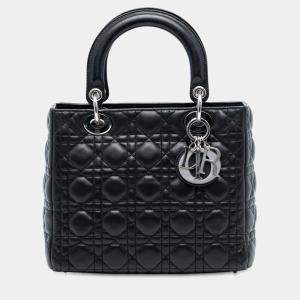 Pre Owned Dior Black Medium Lambskin Cannage Lady Dior