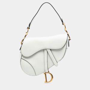 Pre Owned Dior White Grained Calfskin Saddle Bag