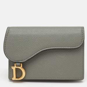 Pre Owned حافظة بطاقات ديور سادل جلد رمادي