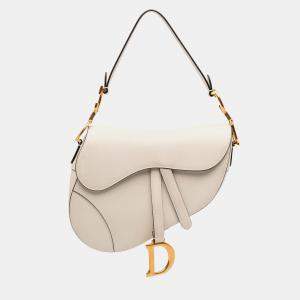 Pre Owned Dior White Grained Calfskin Saddle Bag