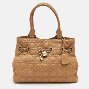 Pre Owned Dior Chri Chri Beige Cannage Leather Tote