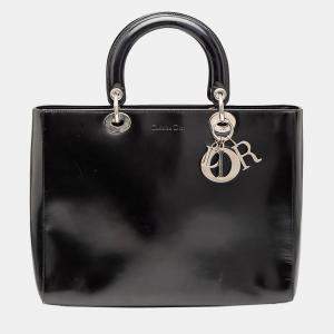 Pre Owned Dior Black Large Patent Lady Dior