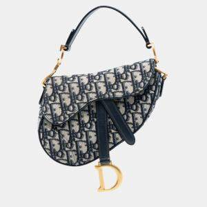Pre Owned Dior Blue Mini Oblique Canvas Saddle Bag