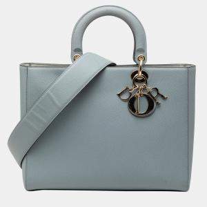 مملوكة مسبقًا Dior Blue Large Grained Calfskin Lady Dior