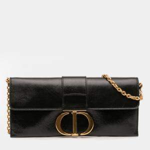 Pre Owned Dior Black Leather Montaigne 30 Clutch with Chain