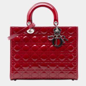 Pre Owned Dior Red Large Patent Cannage Lady Dior