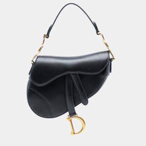 Pre Owned Dior Black Mini Leather Saddle Bag