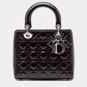 Pre Owned Dior Red Medium Patent Cannage Lady Dior