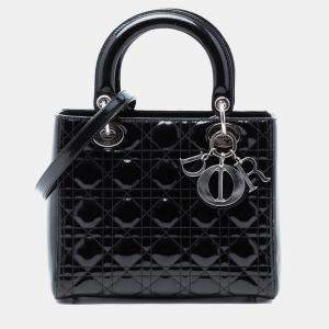 Pre Owned Dior Black Medium Patent Cannage Lady Dior