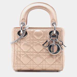 Pre Owned حقيبة ديور ليدي ديور كاناج جلد حمل صغير بني قزحي الألوان